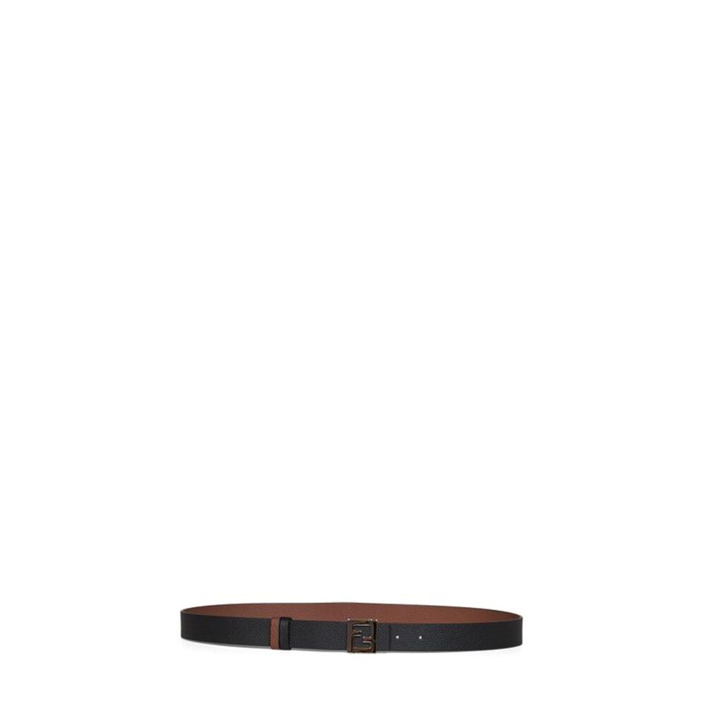 Fendi Men Black And Dark Brown Leather 30 Mm Reversible Ff Belt